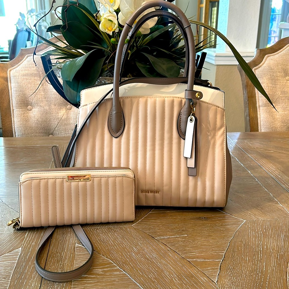 Nine West pink gray, wallet, and purse handbag satchel